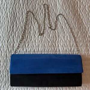 Blue and Black Suede Chain Strap Clutch